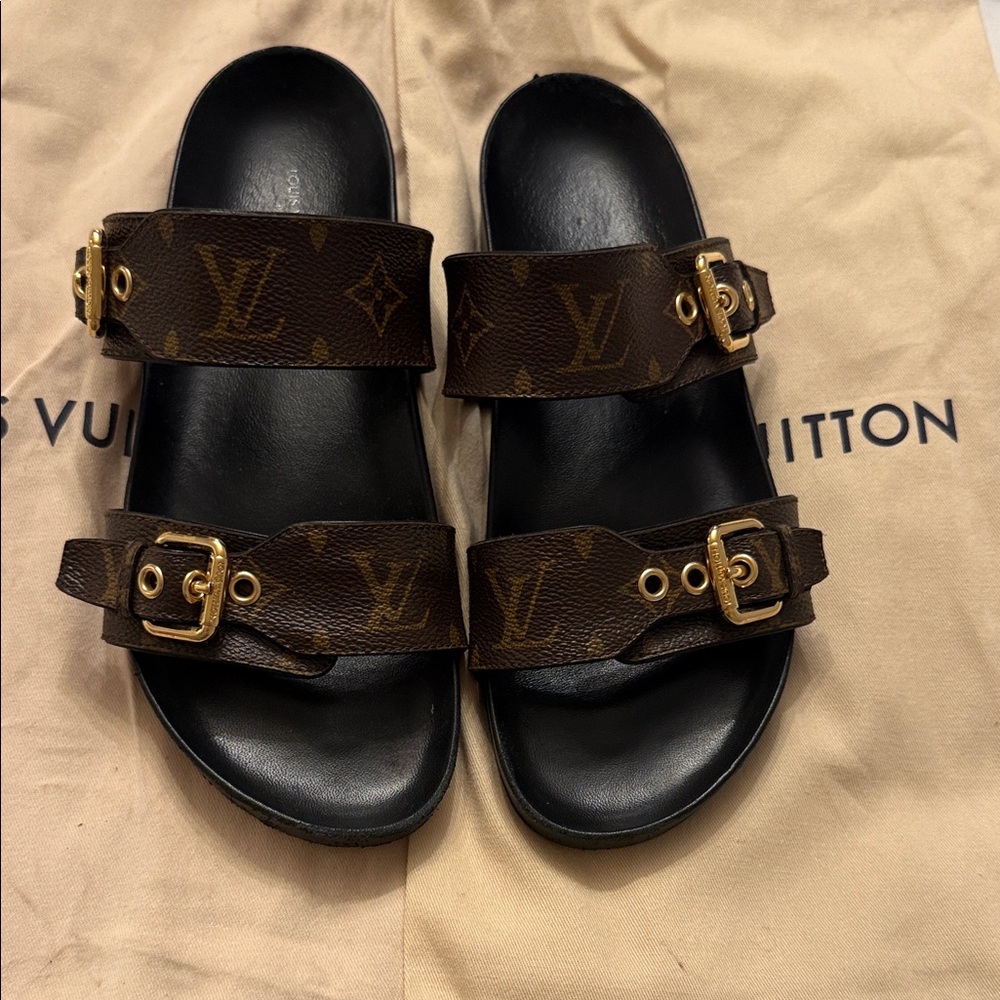 Louis Vuitton Monogram Bom Dia flat comfort mule size 38.5